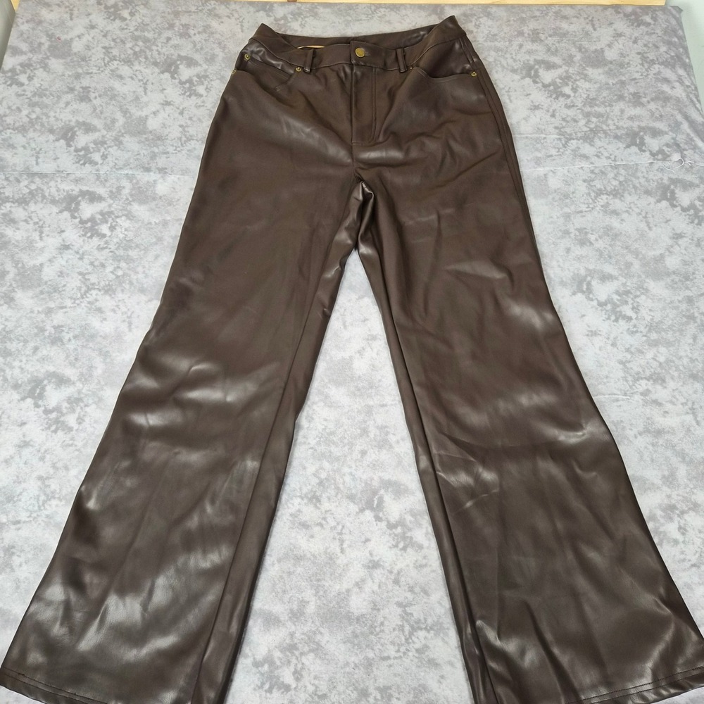 MABLE Vegan Leather Pants Women Large Brown Wide Leg Downtown Girl Dark Academia
